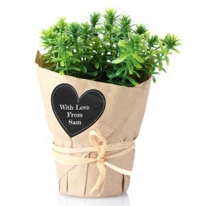 Turn a pot plant into a personalized gift within seconds. Make these heart shaped chalkboard labels online (free) ahead of time and keep them at home to adhere to gifts to personalized them.